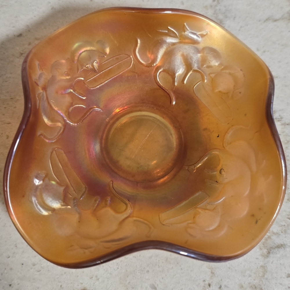 Vtg. Fenton Marigold Carnival Glass Kittens Four Sided Bowl - Picture 4 of 5